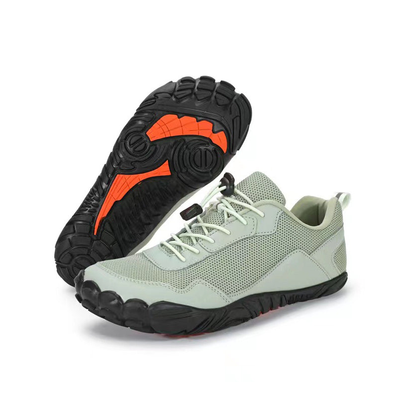 Comfortable unisex hiking shoes with wide toe box, orthopedic support for natural trail comfort.