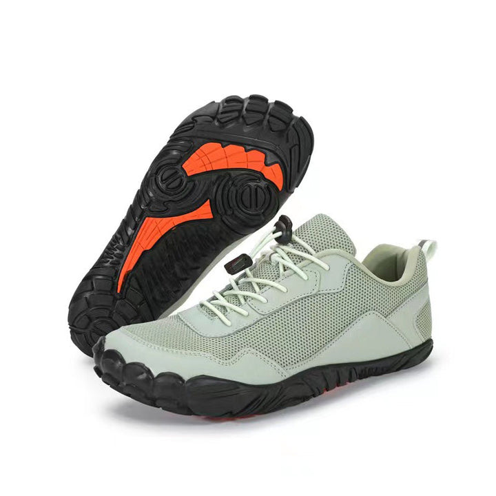Comfortable unisex hiking shoes with wide toe box, orthopedic support for natural trail comfort.