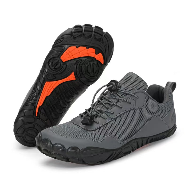 Durable wide toe box hiking shoes, orthopedic design for a natural, comfortable barefoot experience.
