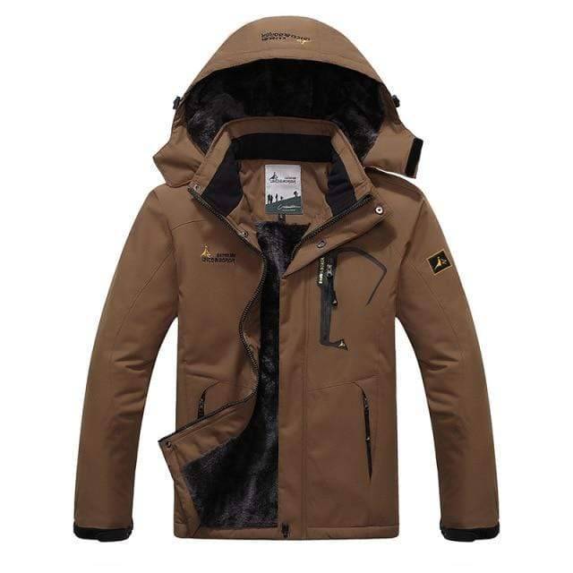 Side view of a unisex windproof insulated parka jacket, essential for winter outdoor activities and hiking.