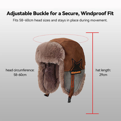 Close-up of a warm trapper hat with soft faux fur lining and ear flaps
