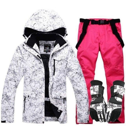 Unisex ski suit with fleece lining visible, hood, warm winter apparel for extreme cold