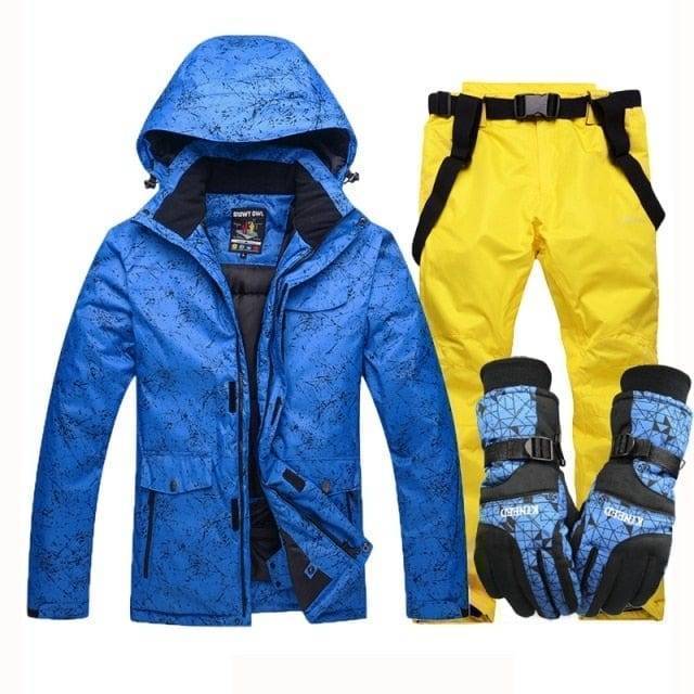 Unisex ski suit with internal pockets, hooded, warm waterproof winter apparel for outdoor activities
