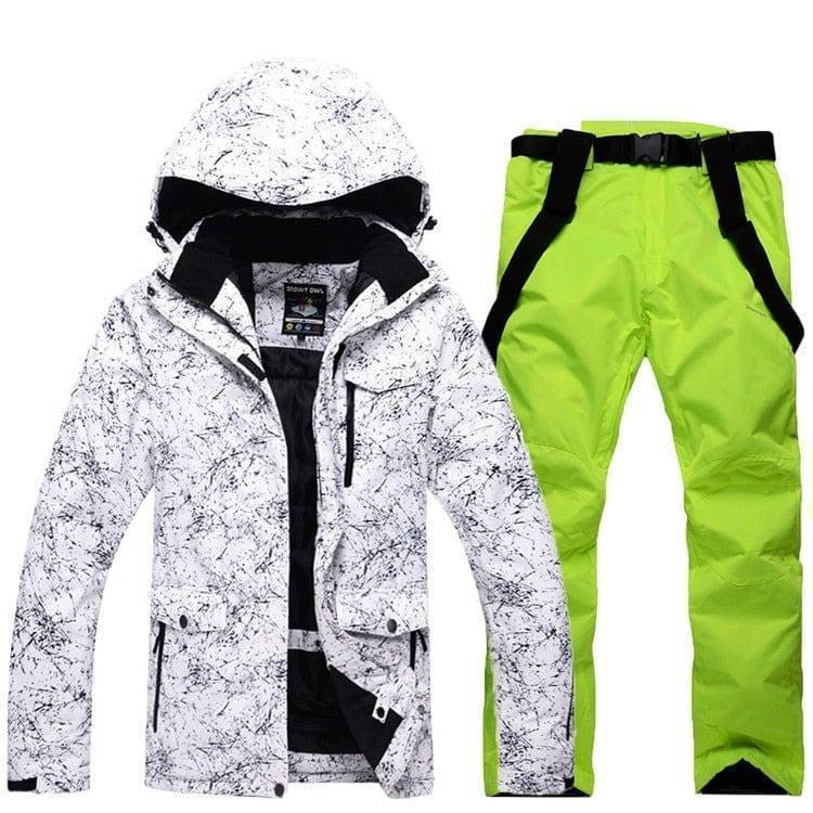 Unisex ski suit with hood, front zipper detail, warm winter apparel, perfect for outdoor gear