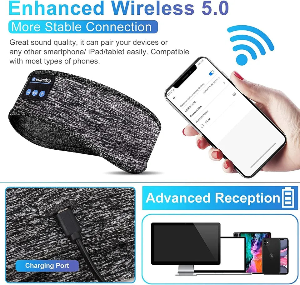 Innovative wireless Bluetooth sleeping headphones and versatile sports band for active lifestyles.