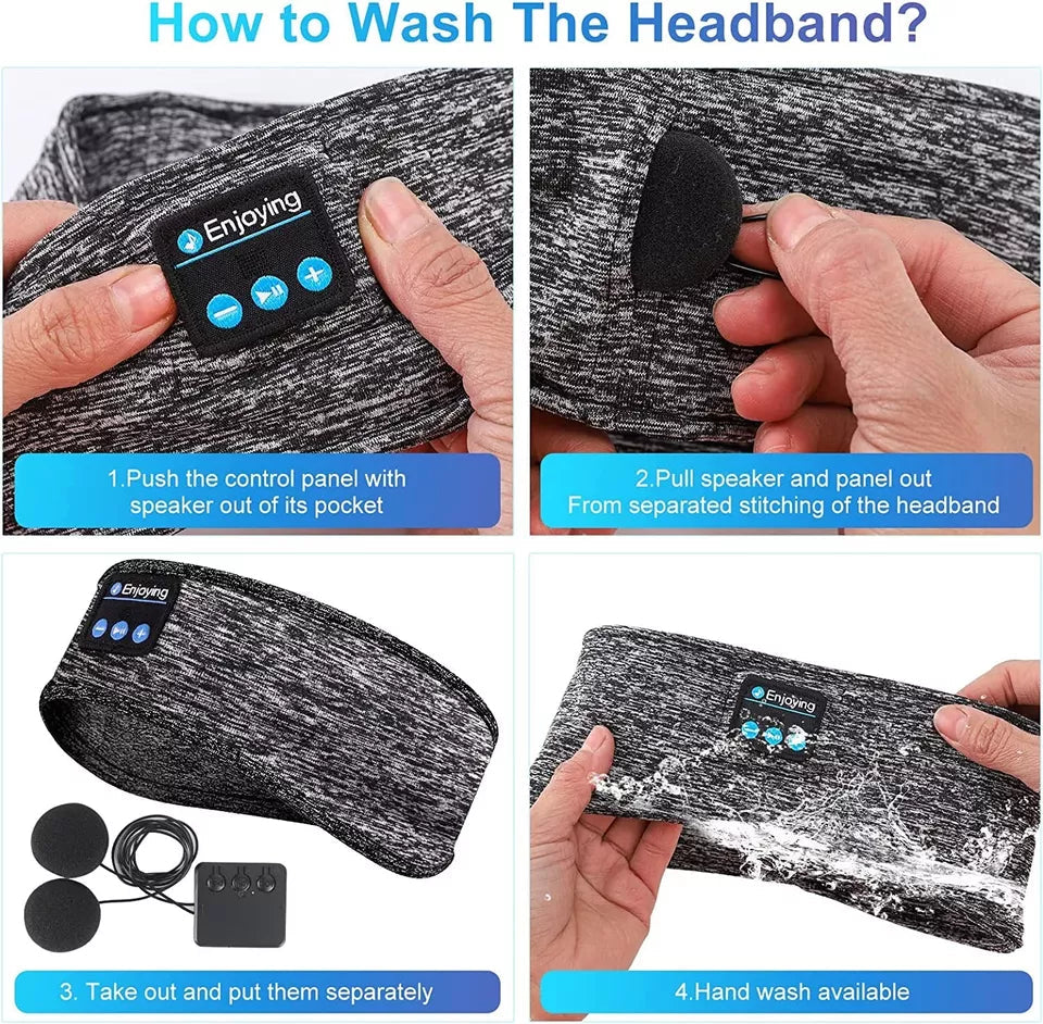 Soft wireless sleeping headband for ultimate comfort, blocks light & plays audio for restful sleep.