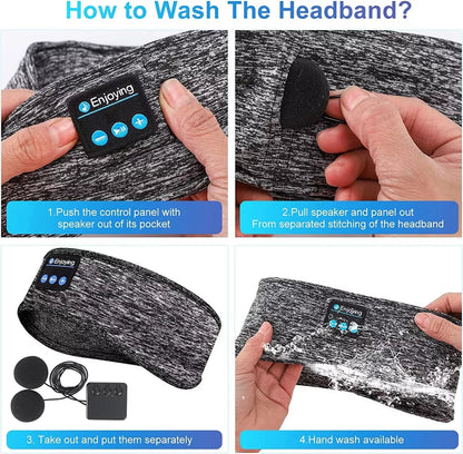 Soft wireless sleeping headband for ultimate comfort, blocks light & plays audio for restful sleep.