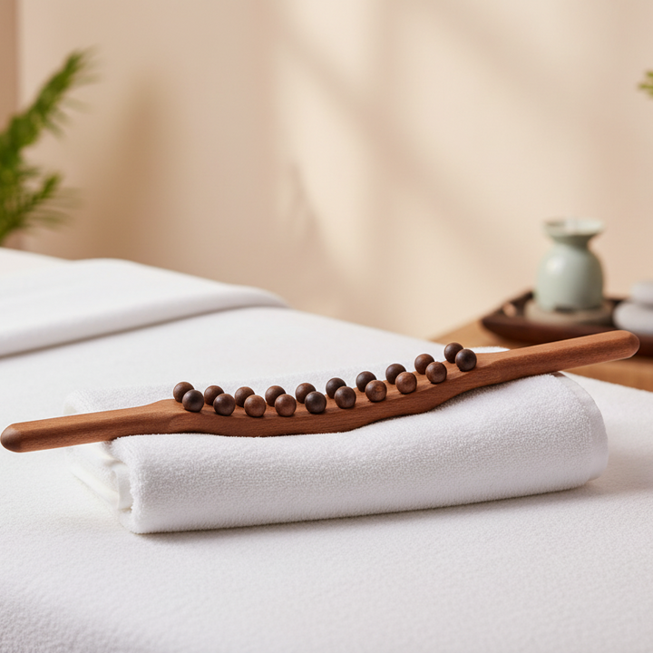 Unisex wooden Gua Sha massage stick for muscle relief, promoting blood circulation & relaxation.