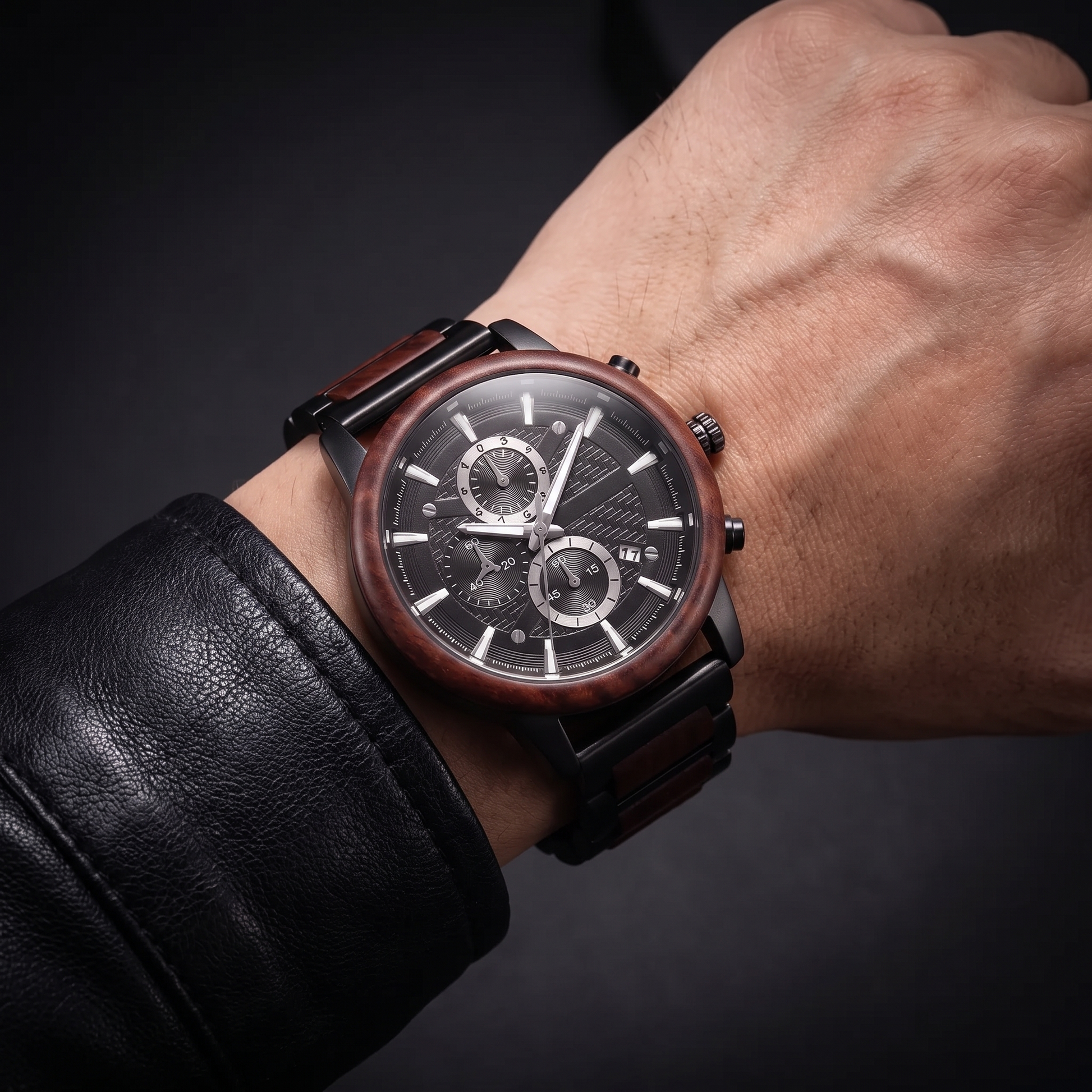 Casual unisex wood watch with a comfortable wooden strap & quartz movement. Includes a practical calendar display.