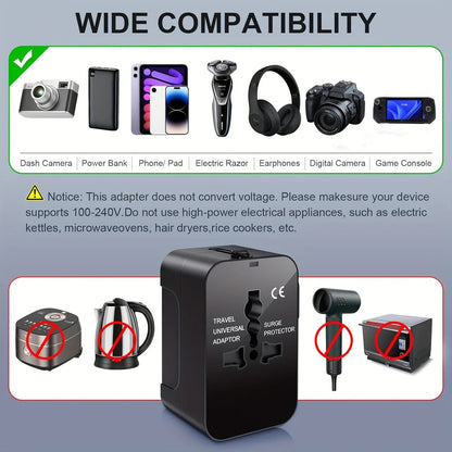 Modern unisex worldwide travel adapter with dual USB. Ready for international charging, a top travel essential.