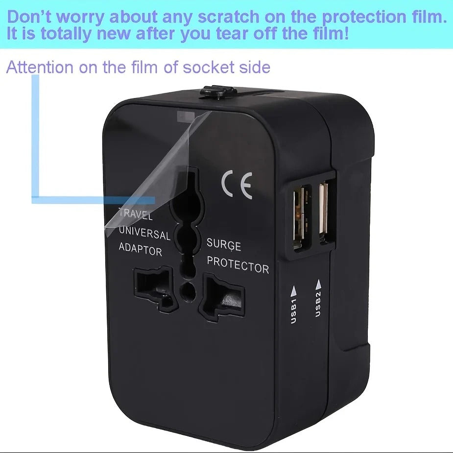 Sleek unisex worldwide travel adapter & dual USB charger. Power your electronics anywhere you go.