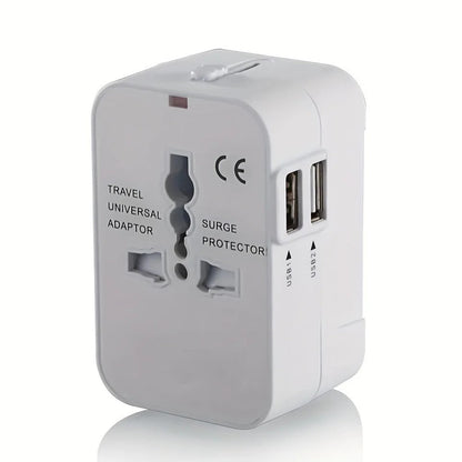 All-in-one worldwide travel adapter with dual USB ports. Convenient international power solution for travelers.