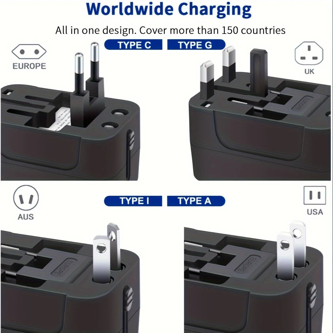 Universal worldwide travel adapter with dual USB ports ensures safe international power for all your electronics.