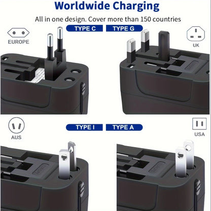 Universal worldwide travel adapter with dual USB ports ensures safe international power for all your electronics.