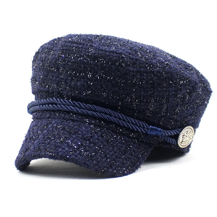 Textured woven cap featuring braided details, a comfortable unisex cotton hat for casual wear.