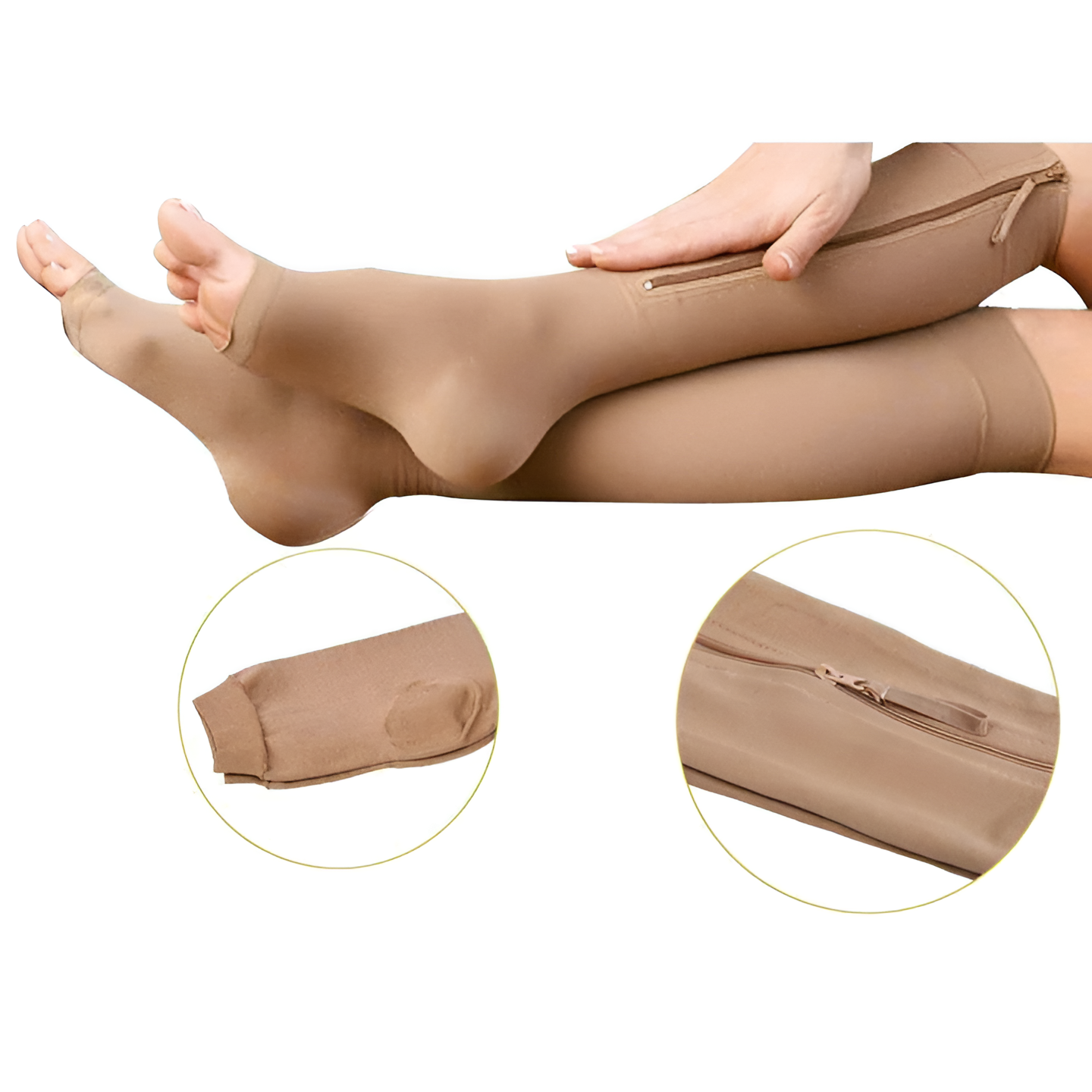 Unisex zippered compression support stockings 20-30 mmHg. Great for maternity wear & daily leg support.
