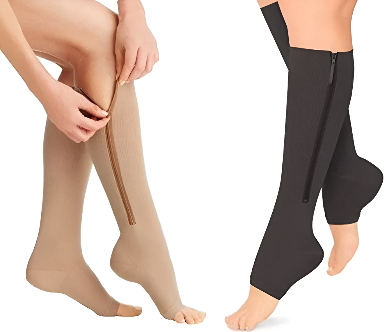 Zippered compression socks for easy application & removal. 20-30 mmHg leg support, excellent for circulation.