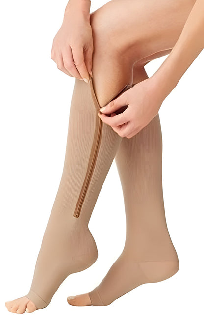 Easy-wear zippered compression socks for unisex leg pain relief, swelling reduction, & support.