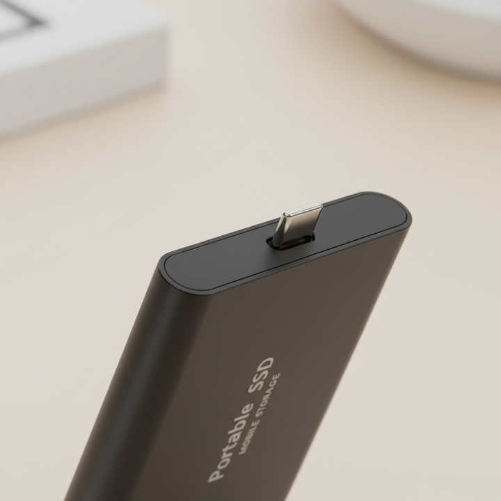 USB-C 128TB external solid state drive, ensuring fast data transfer and secure portable storage.