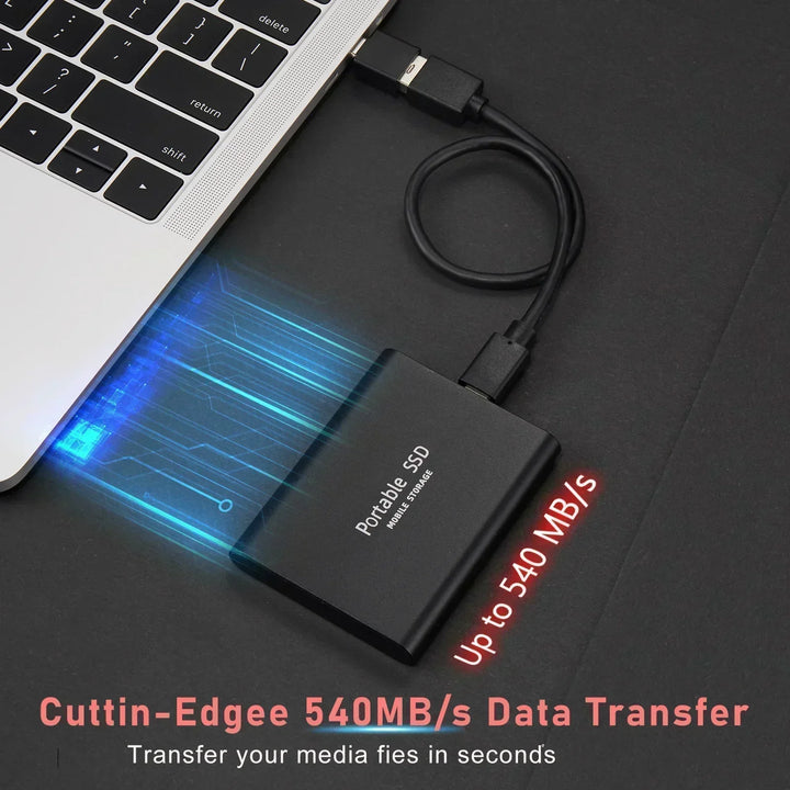 High-capacity 128TB external SSD for reliable data backup, secure portable storage & fast transfers.