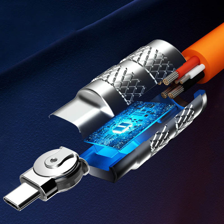 High-power 120W universal fast charging cable with 180° rotating anti-break design.