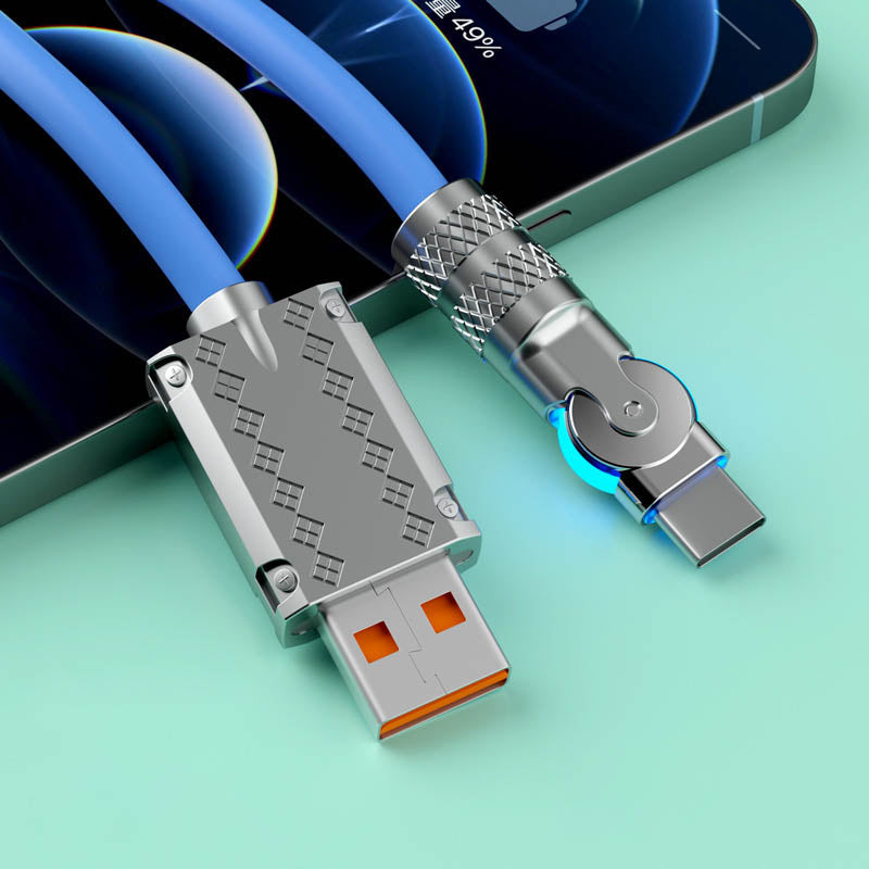 Durable 180° rotating fast charger cable, anti-break design for Type-C & iPhone.