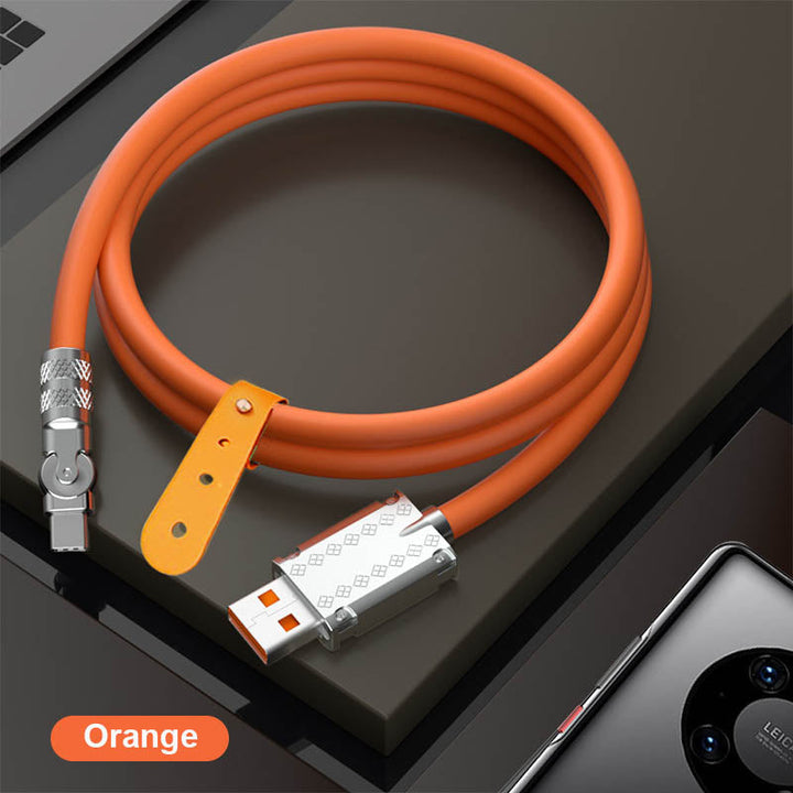 Flexible 180° rotating universal data cable. 120W fast charging & anti-break durability.