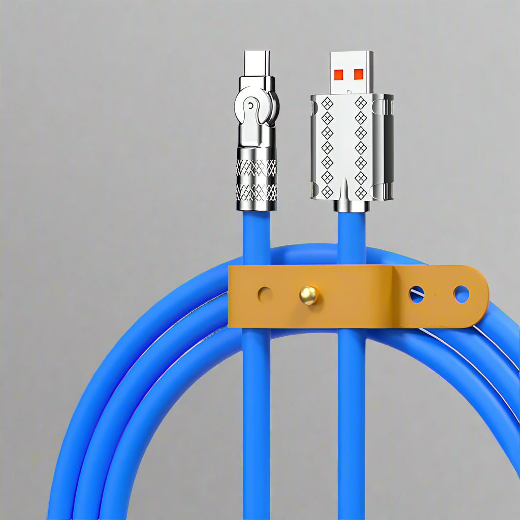 Versatile 180° rotating 120W fast charger. Anti-break data sync cable for all devices.