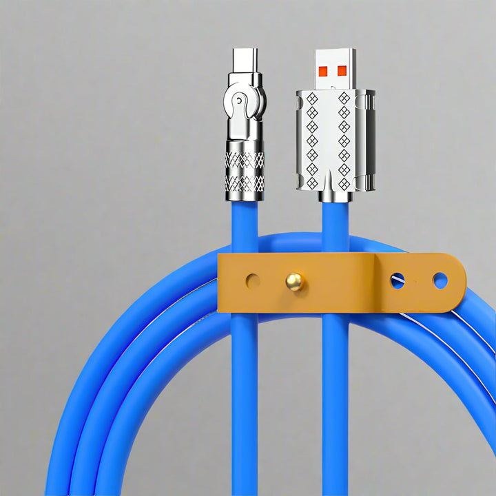 Versatile 180° rotating 120W fast charger. Anti-break data sync cable for all devices.