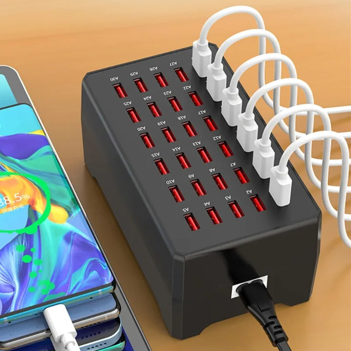 ChargeMax 30 multi-port USB charger. Efficiently fast charge all your tech devices for home, office or school.