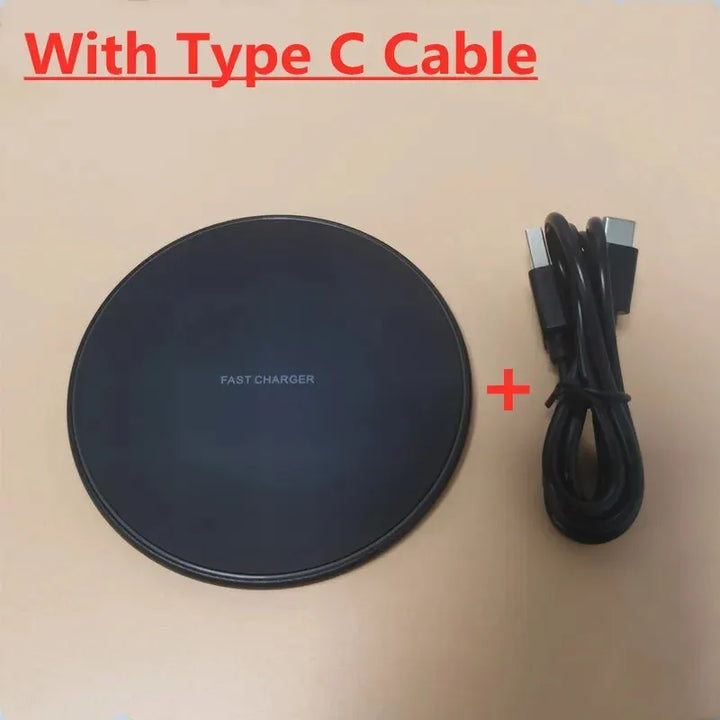 High-speed 30W wireless charging pad for phones, iPhone, Samsung. Quick desktop power.