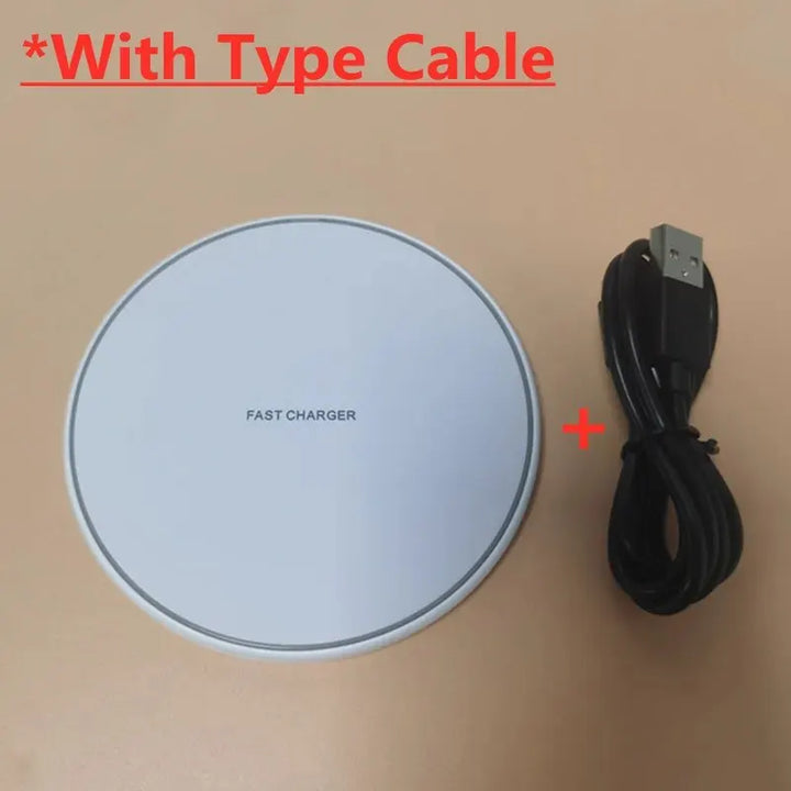 Wireless induction 30W fast charger pad, designed for all compatible smartphones & devices.