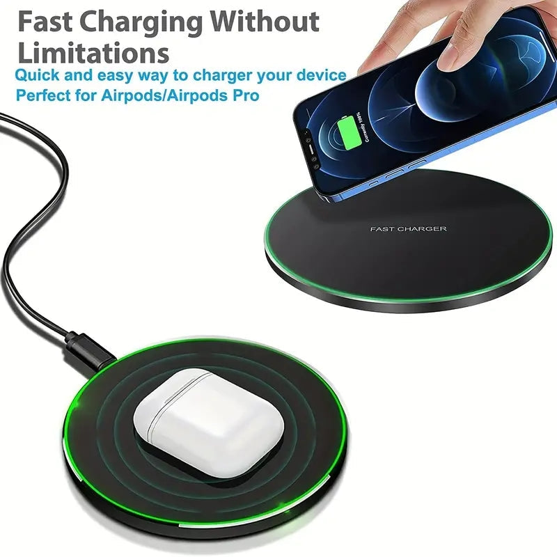 30W universal wireless fast charger pad for smartphones. Fast, reliable induction charging.