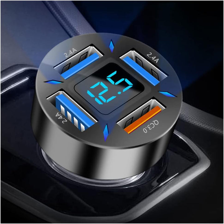 Auto accessory: 66W USB PD & QC 3.0 car charger for fast phone & tablet charging via cigarette lighter.