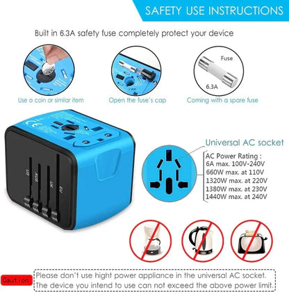 Compact universal travel adapter with integrated plugs, essential for international trips. Safe global power converter.