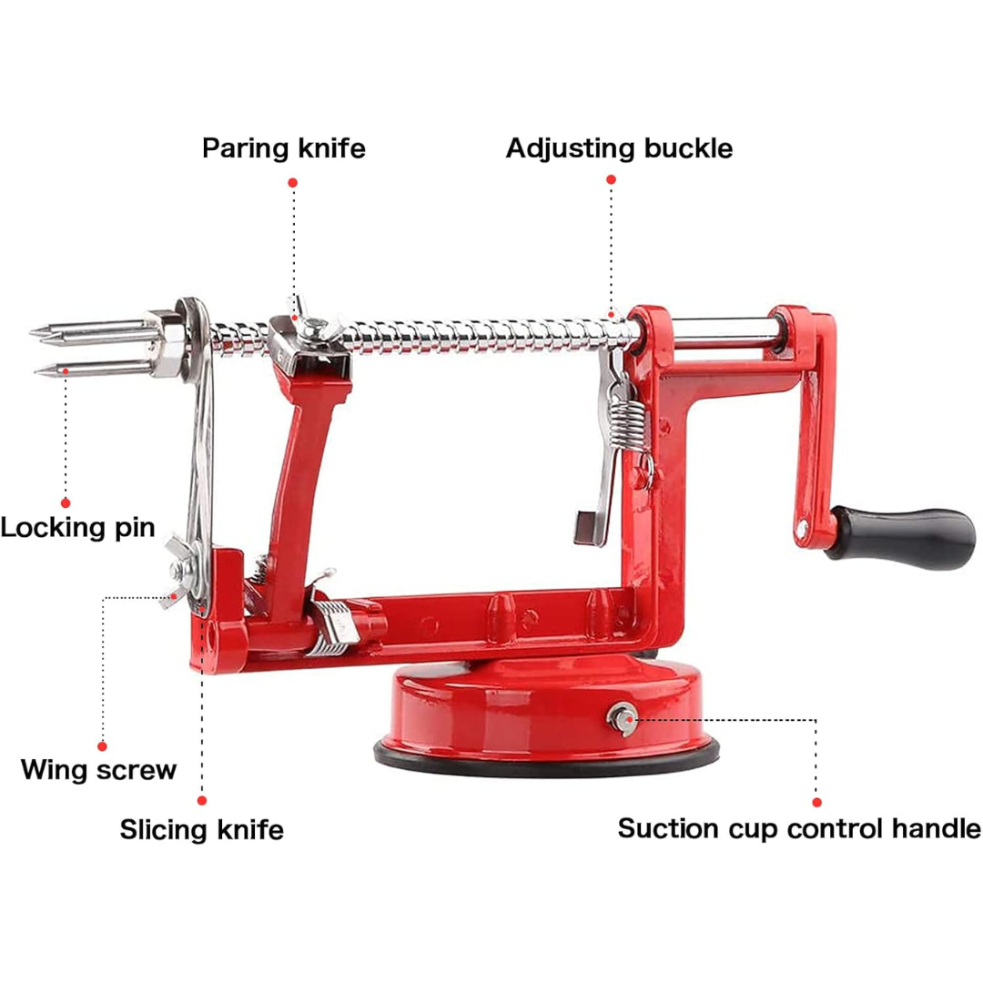 Versatile fruit and vegetable peeler with a secure suction base, ideal for home cooks.