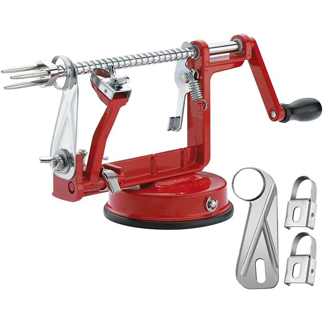 Apple peeler & corer for baking pies & tarts. Suction base ensures stable fruit prep.