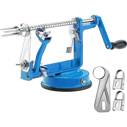 Durable stainless steel apple peeler, slicer, and corer for efficient kitchen food prep.