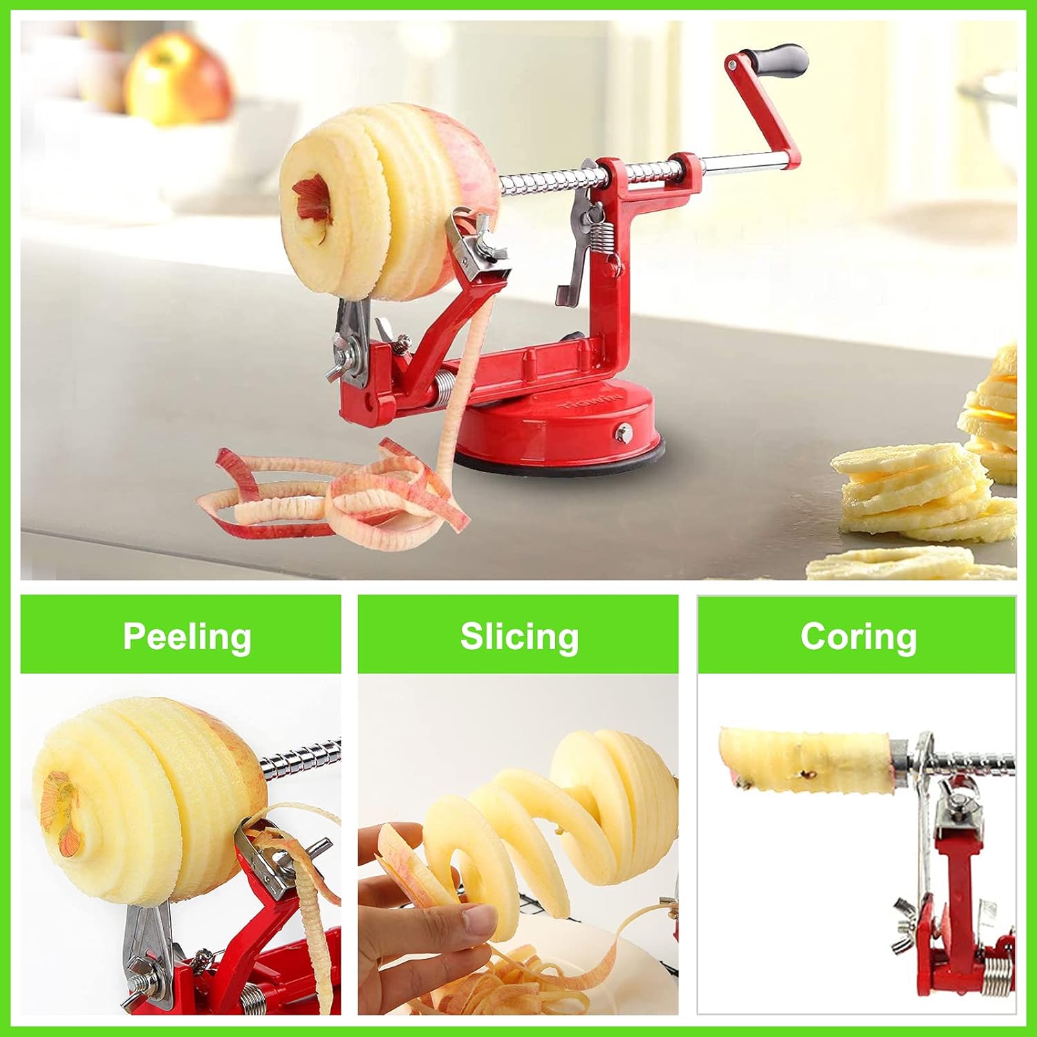 Food prep gadget: Universal apple peeler & slicer with durable construction for daily use.