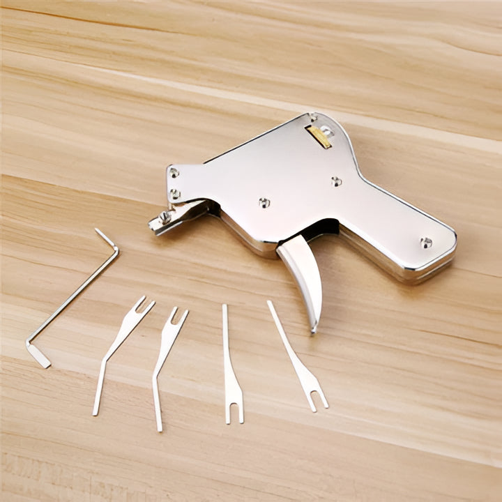 Portable universal automatic lock pick tool, ideal for emergency home access and quick door unlocking.