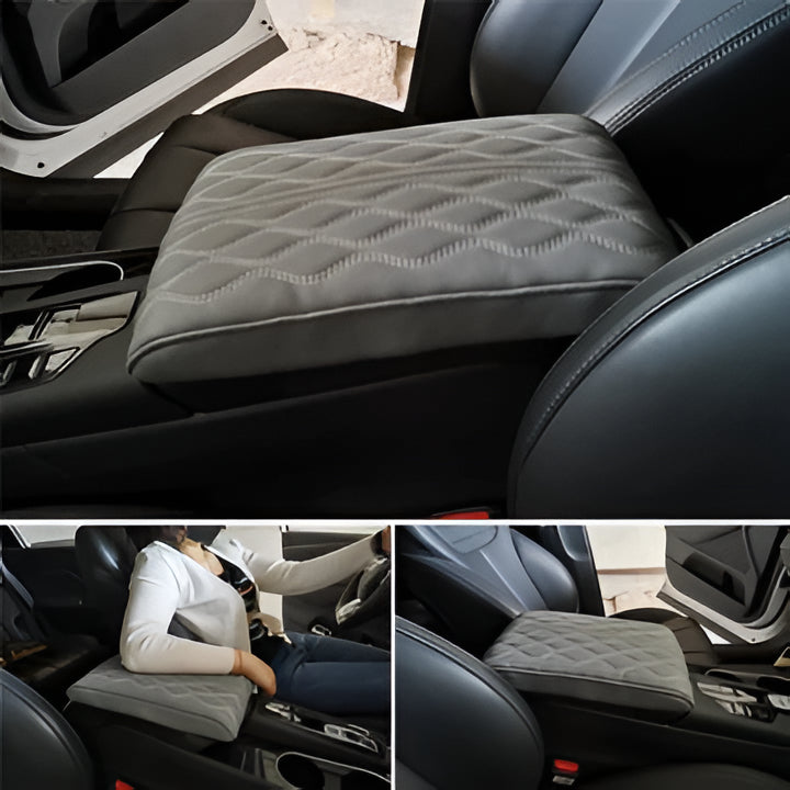Soft memory foam leather car armrest pad for universal vehicle comfort & elbow protection in cars, SUVs, trucks.