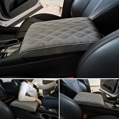 Soft memory foam leather car armrest pad for universal vehicle comfort & elbow protection in cars, SUVs, trucks.