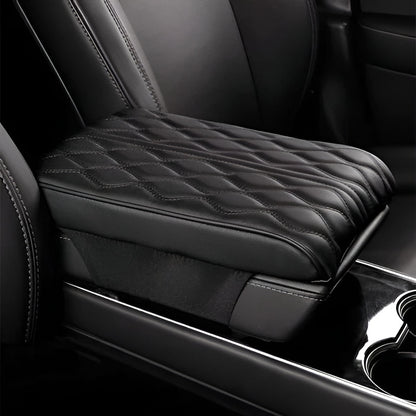 Padded leather car armrest cushion for universal fit, reducing driving fatigue in auto, SUV, and truck interiors.