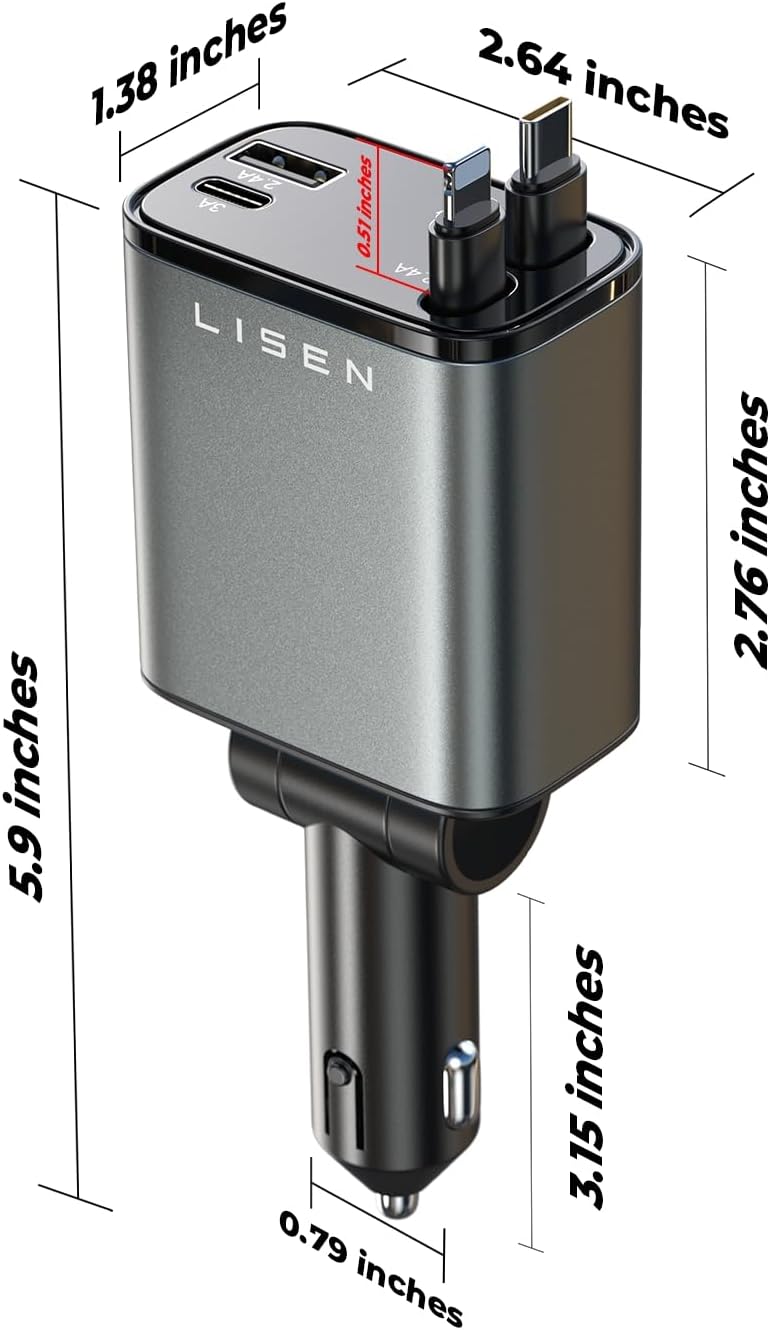 Essential road trip car gadget: fast-charging, universal charger with retractable USB cables for all your devices.
