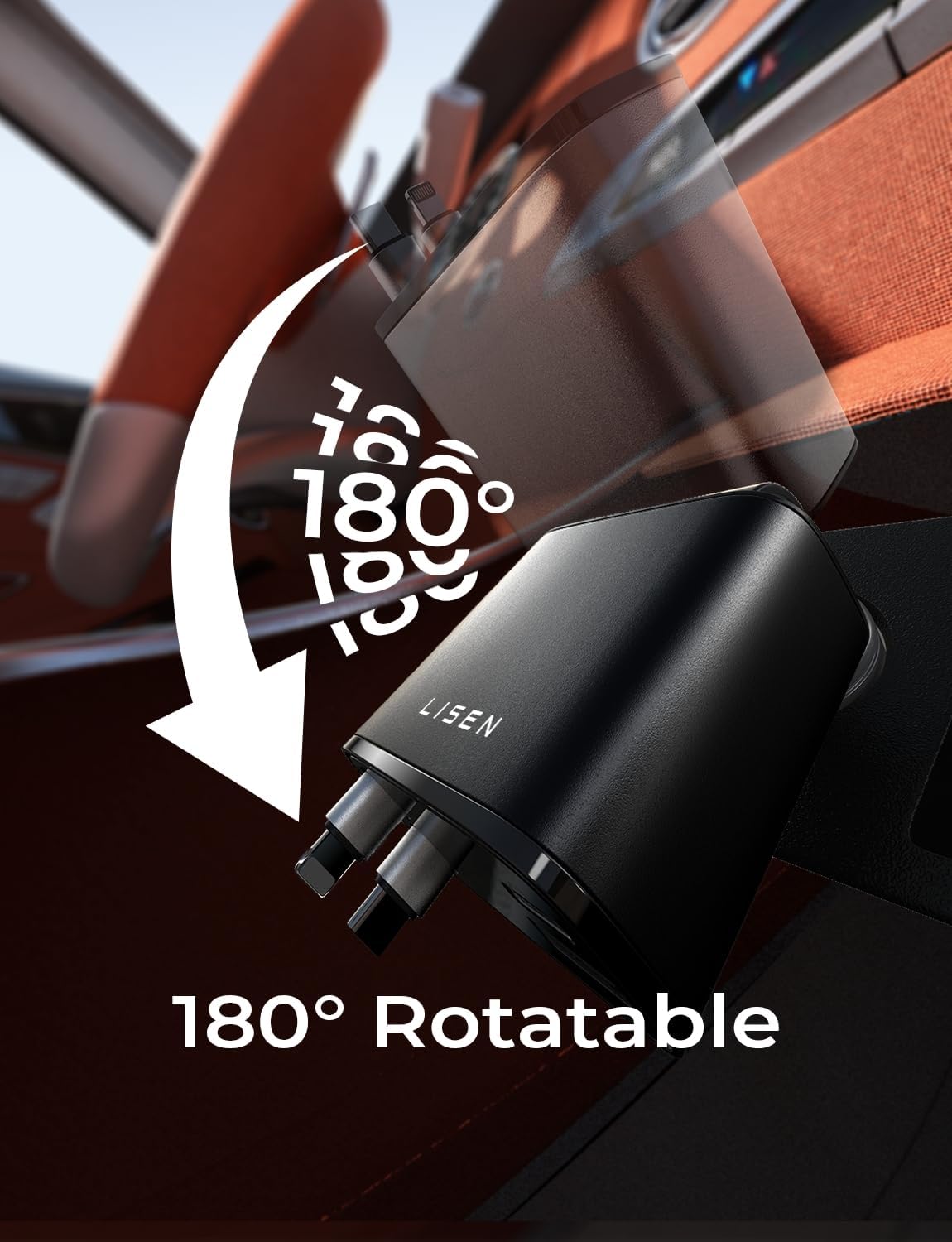 Universal fast car charger with retractable USB-C cables, a must-have mobile charging auto accessory.