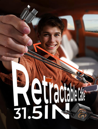 Multi-device universal car charger, a road trip essential with retractable USB cables for all your gadgets.