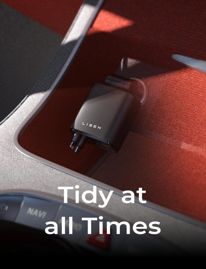 Universal car charger with retractable USB cables plugged into a car's power outlet, ready for mobile charging.