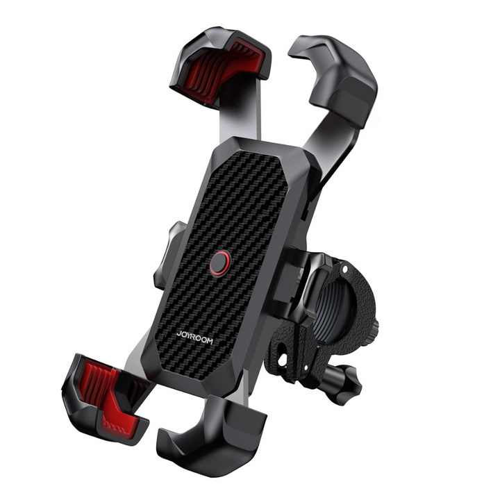 Universal car phone holder mount securely gripping a smartphone on a dashboard for hands-free navigation.