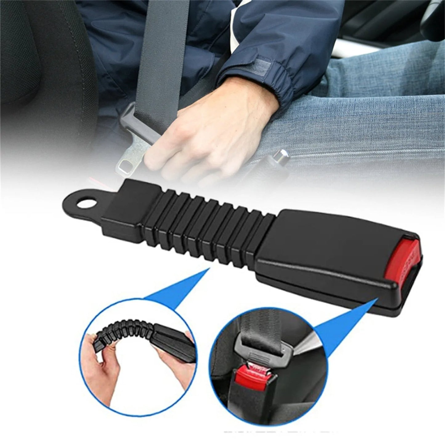 Universal car seat belt extender for enhanced driving comfort, safety, and a perfect fit for all users.
