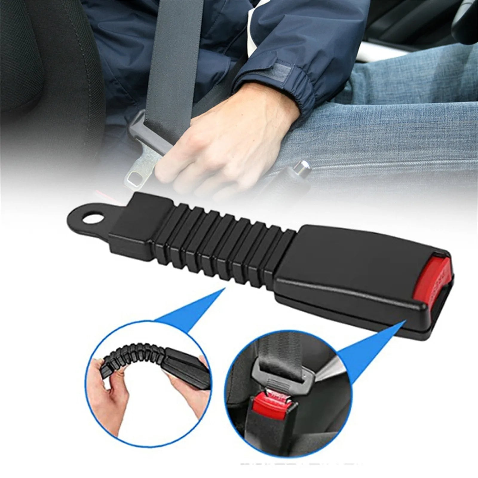 Universal car seat belt extender for enhanced driving comfort, safety, and a perfect fit for all users.